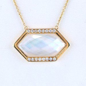 Doves by Doron White Orchid 18k Yellow Gold Quartz MOP Diamond Pendant 18''